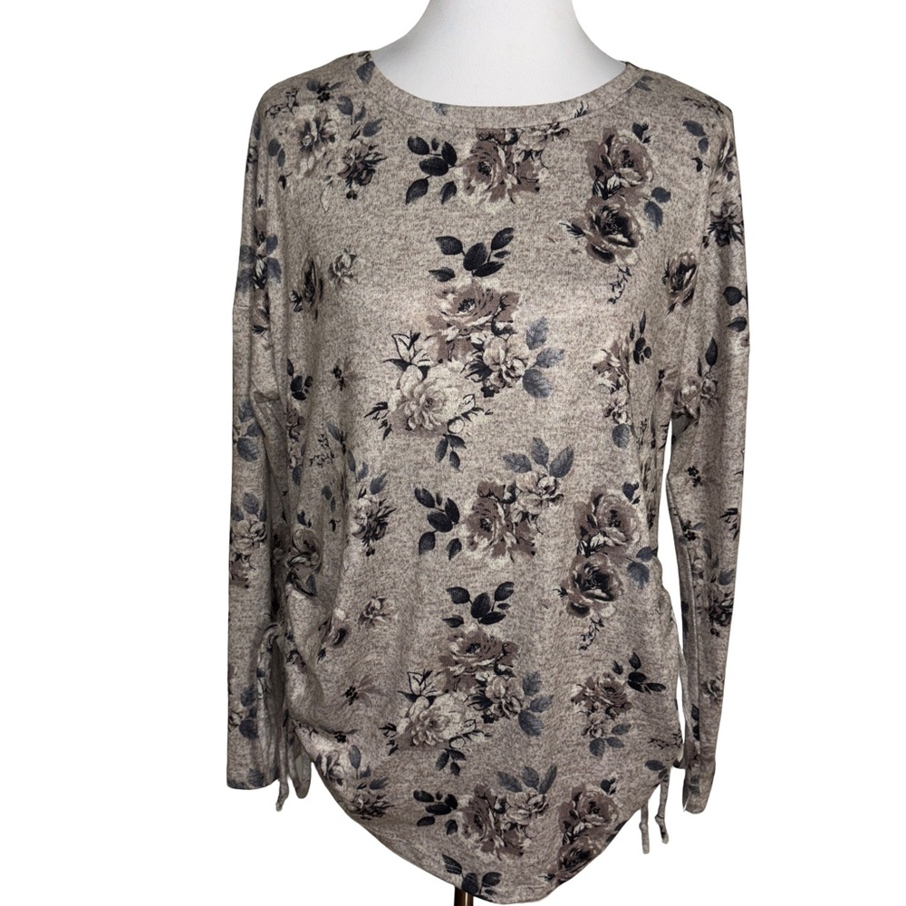 One World Floral Print Crew Neck Sweater Cream Black